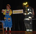 Rainbow and a firefighter in full gear